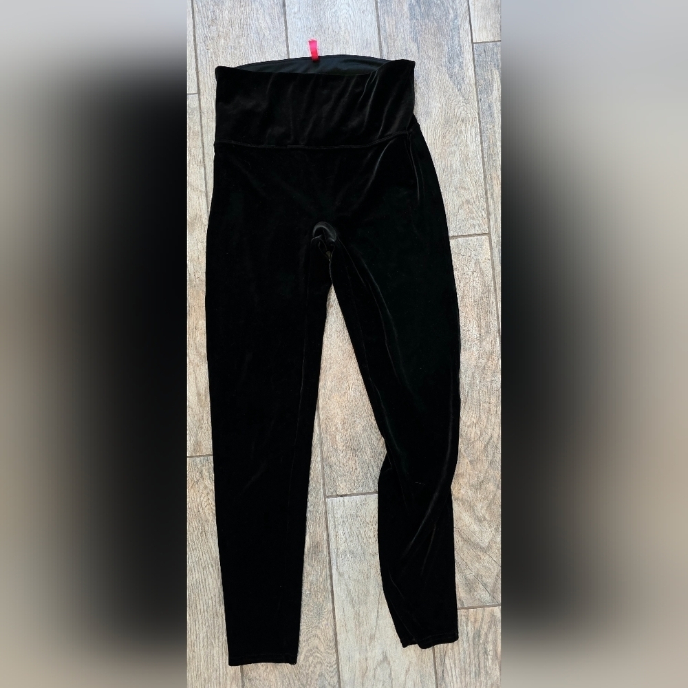 SPANX Womens Black Velvet Velour Leggings Medium Holiday Christmas